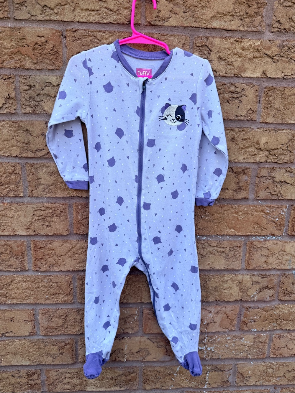 💫10/$25 • Tuffy Lilac & Purple Cat Graphic Cotton Zip Footed Sleeper